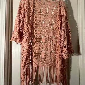 Do Everything In Love Pink Long Crochet Knit Cardigan Kimono